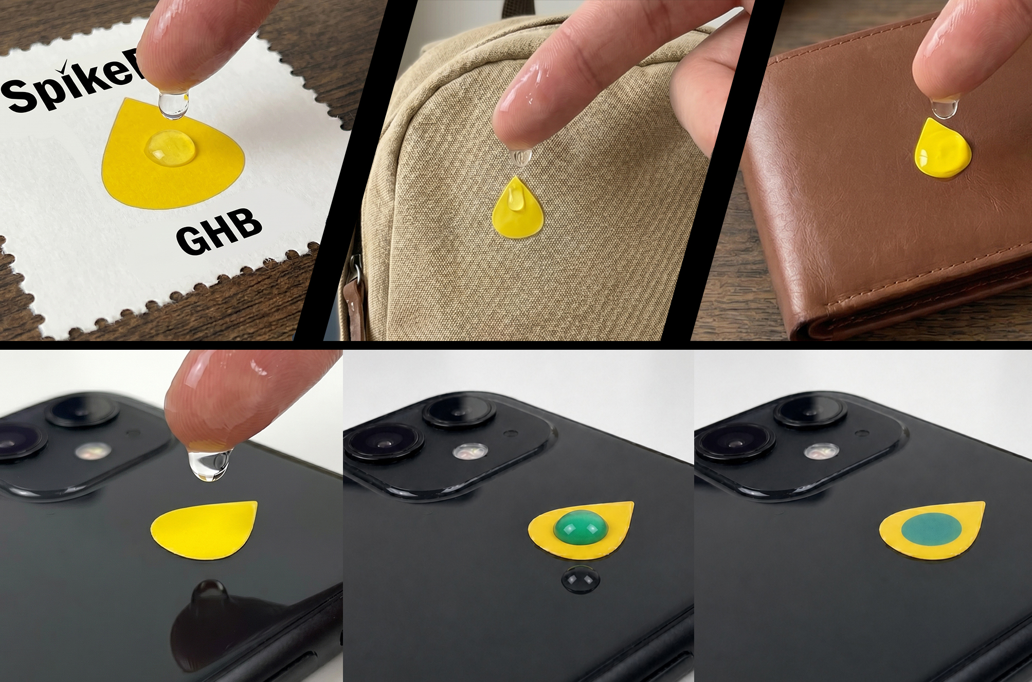 Dropping suspected beverage onto SpikeDot to test for drugs